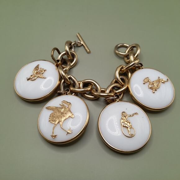 1950s Mid-Century Animal Charm Bracelet White Gold Tone Toggle Vintage - Picture 2 of 13